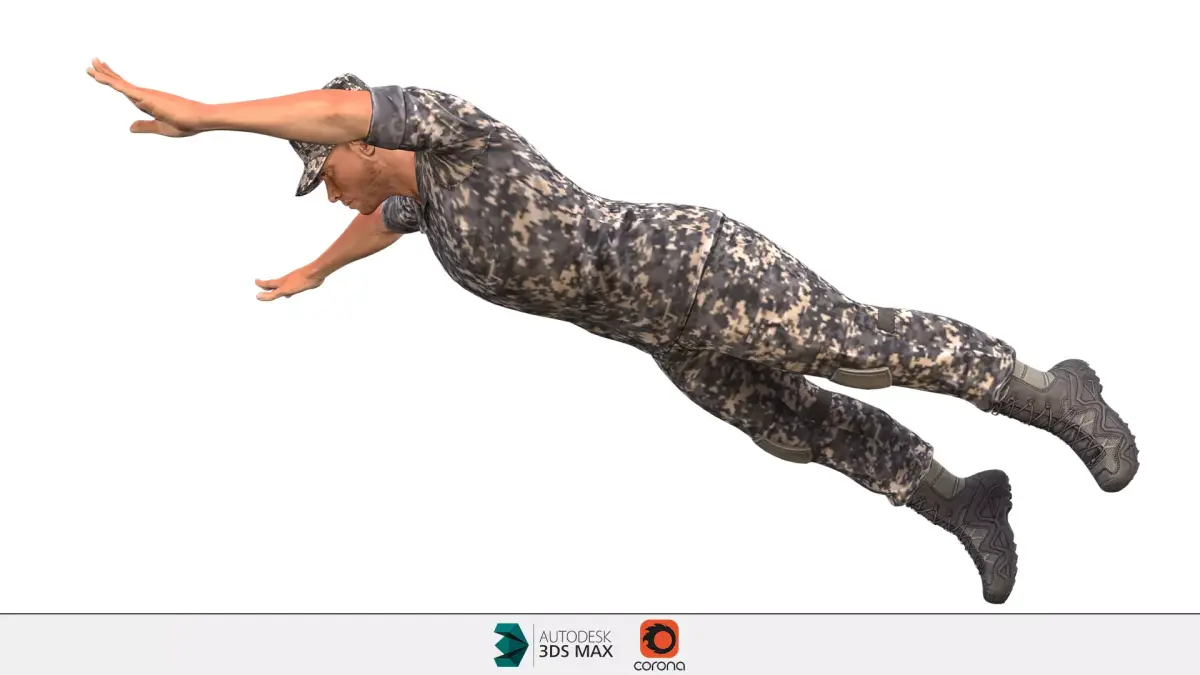 Military man jumping on the ground 3D model