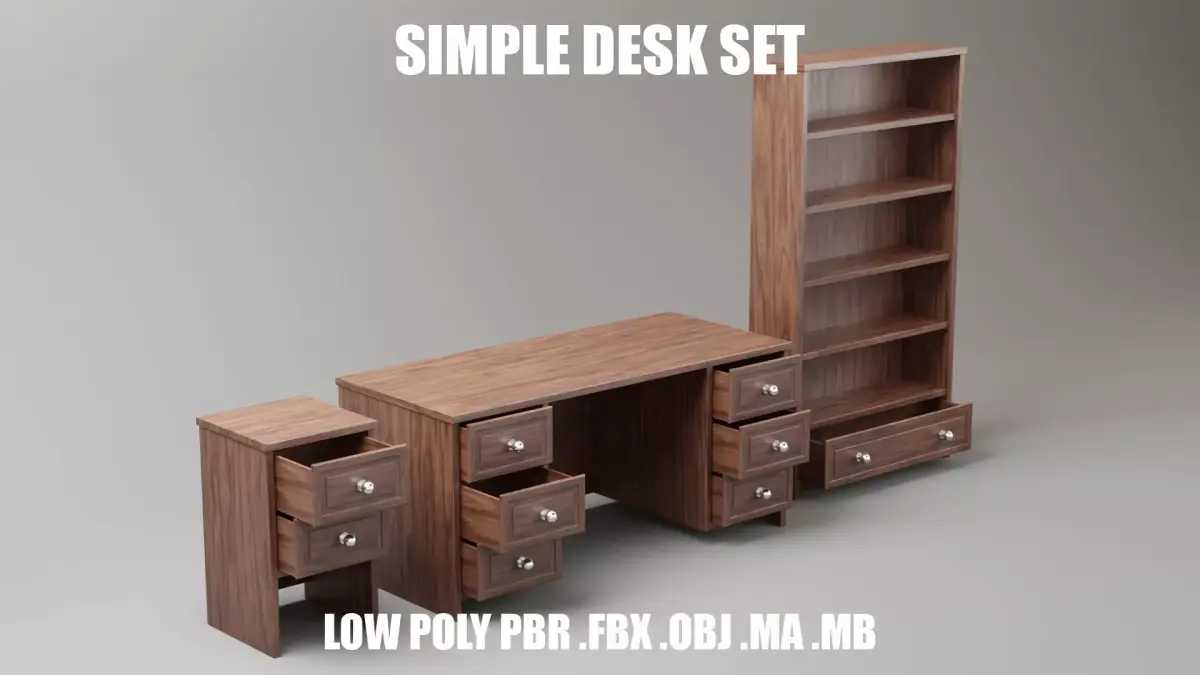 Simple Desk Set - Low Poly PBR Low-poly 3D model