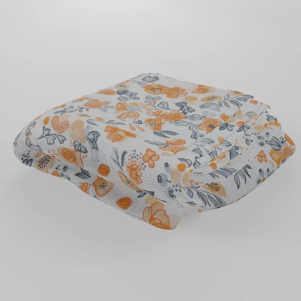 Blanket folded with orange flowers Free 3D model