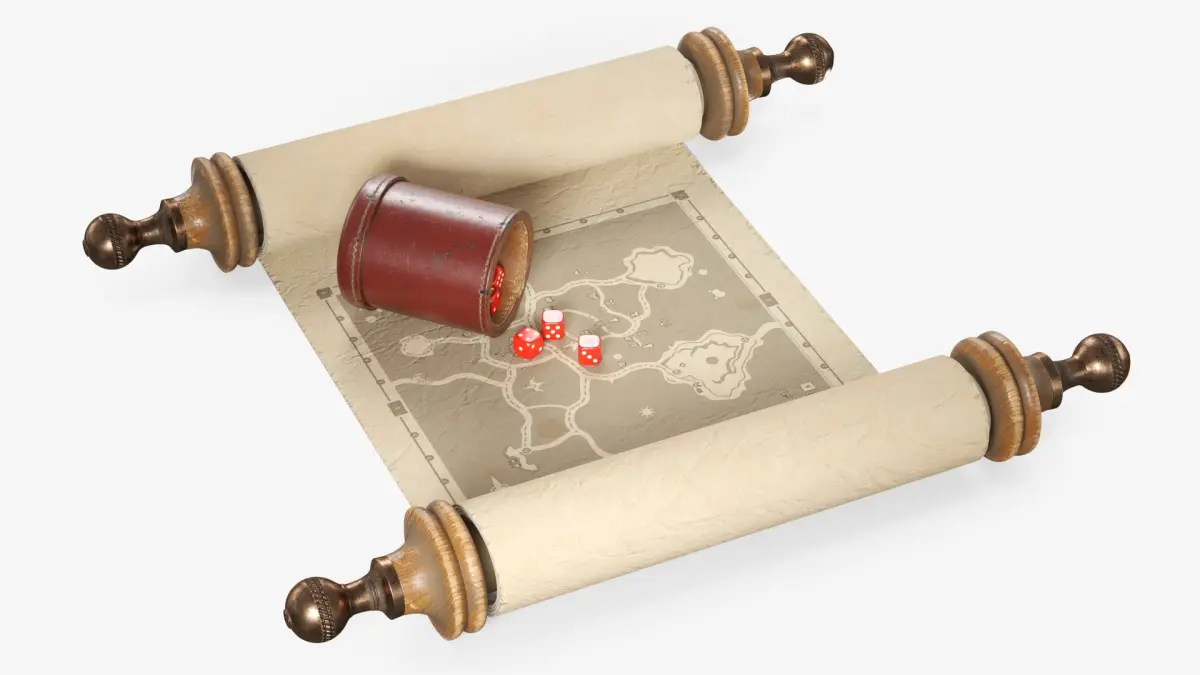 Game Scroll with Dice 3D model