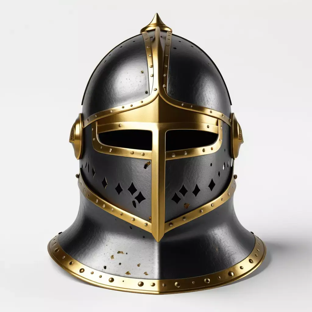 Medieval Iron Helmet with Gold Trim 3D model
