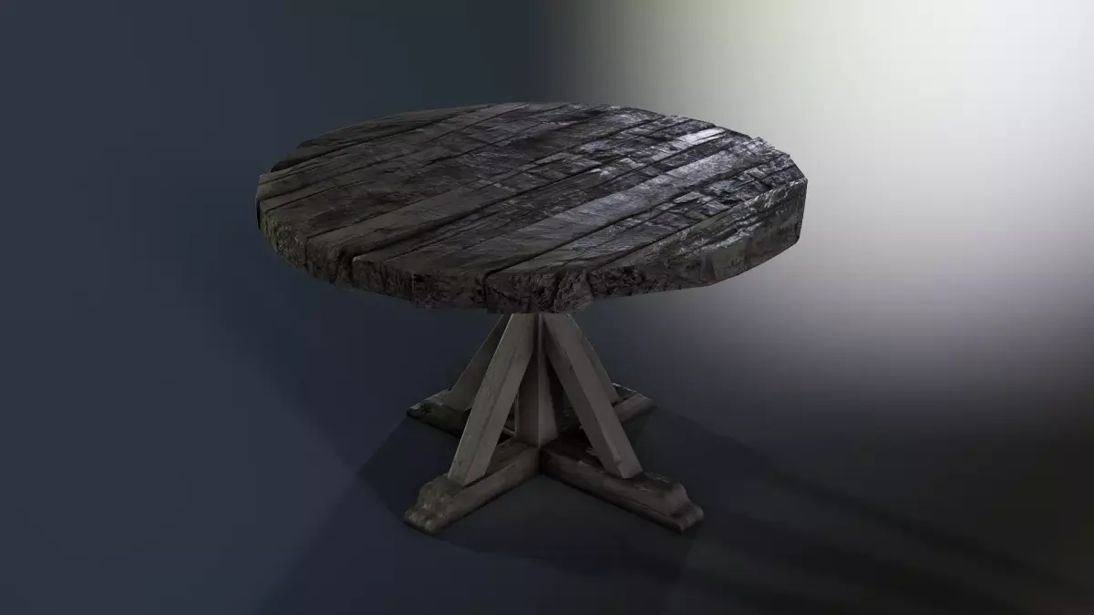 Wooden Round Table Low-poly 3D model