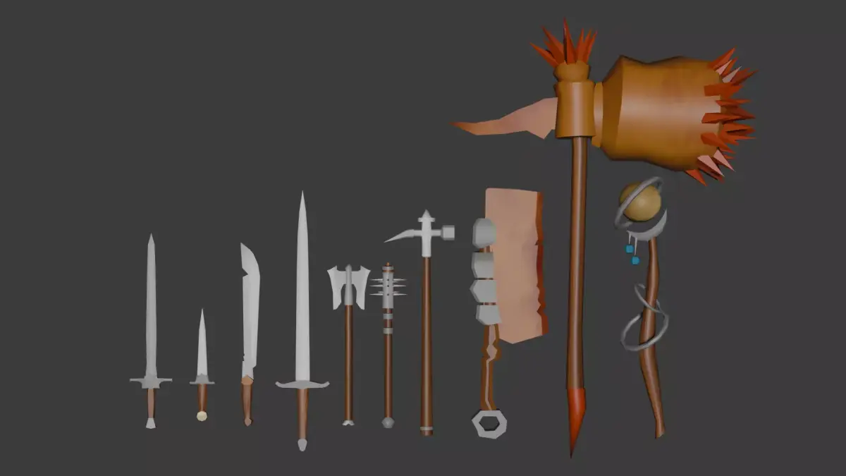 low poly medieval weapon kit - ready for game - volume 1 Low-poly 3D model
