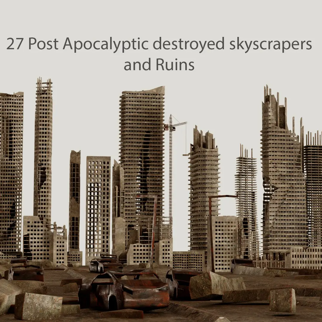 Post Apocalyptic destroyed skyscrapers Pack 3D model purchase