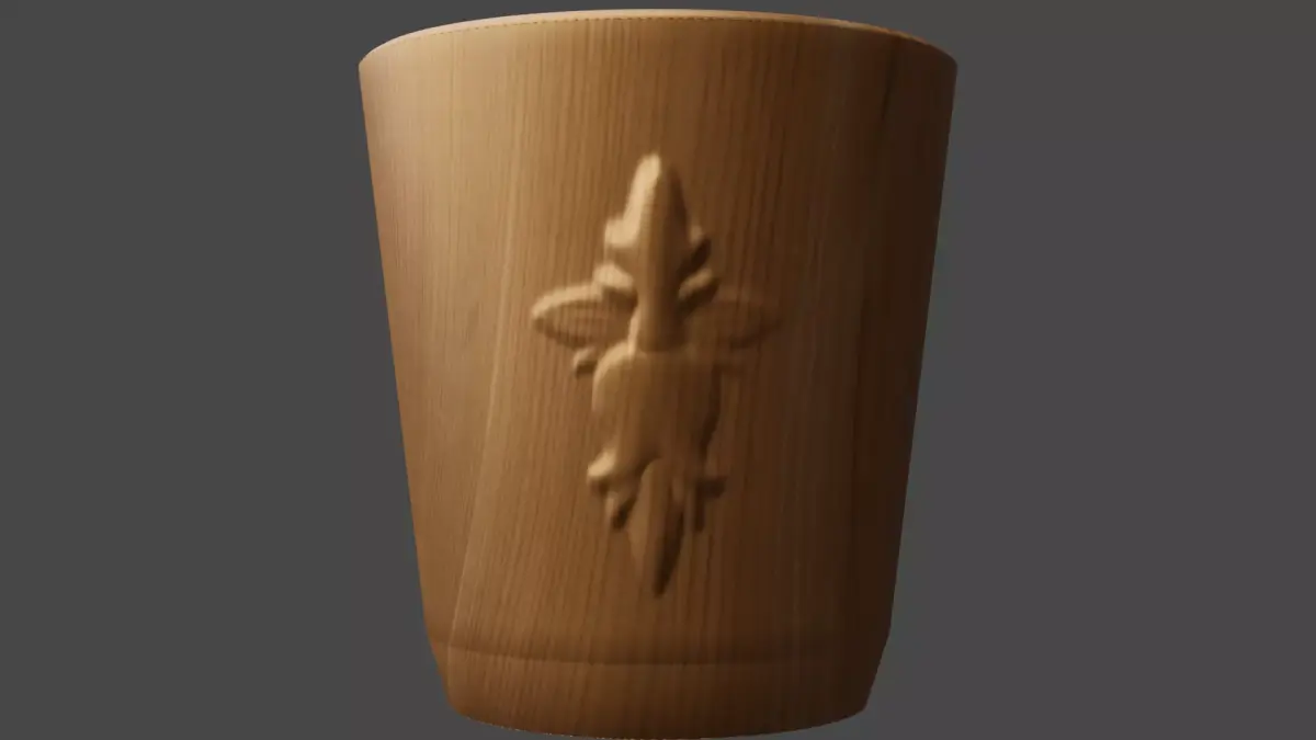 Wooden cup with ornament decoration carve on body Low-poly 3D model