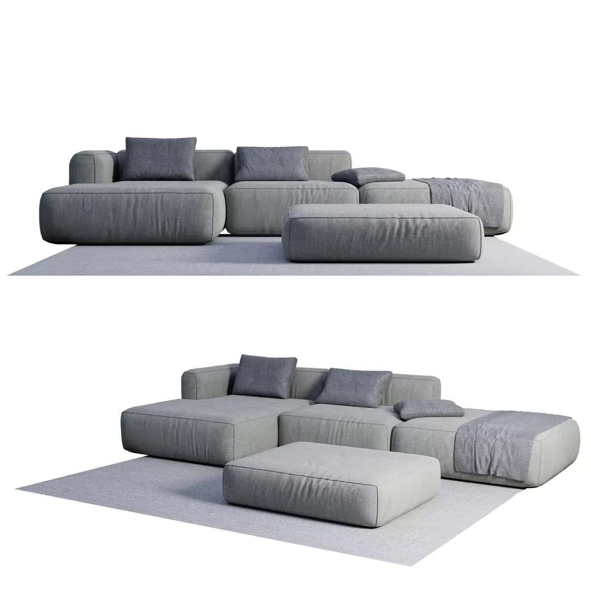 Sofa C couch and two ottomans Free 3D model