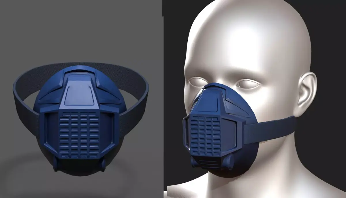 Gas mask respirator blue plastic  Low-poly 3D model