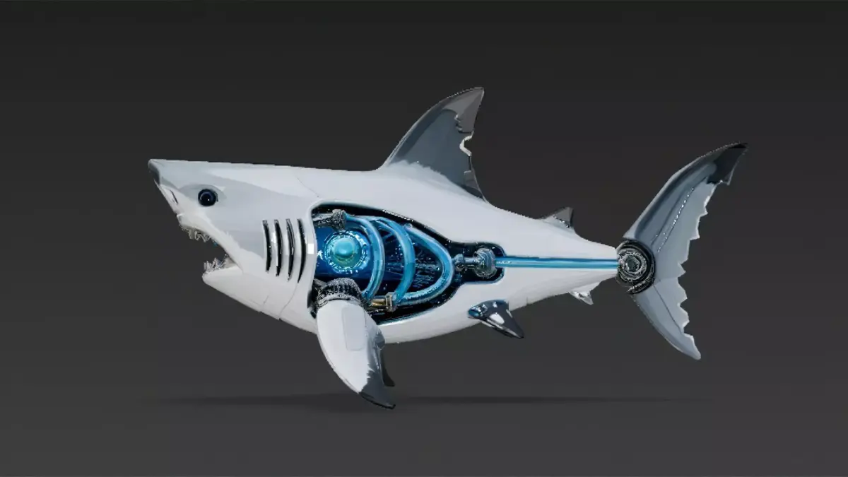 White Cyber Shark Low-poly 3D model