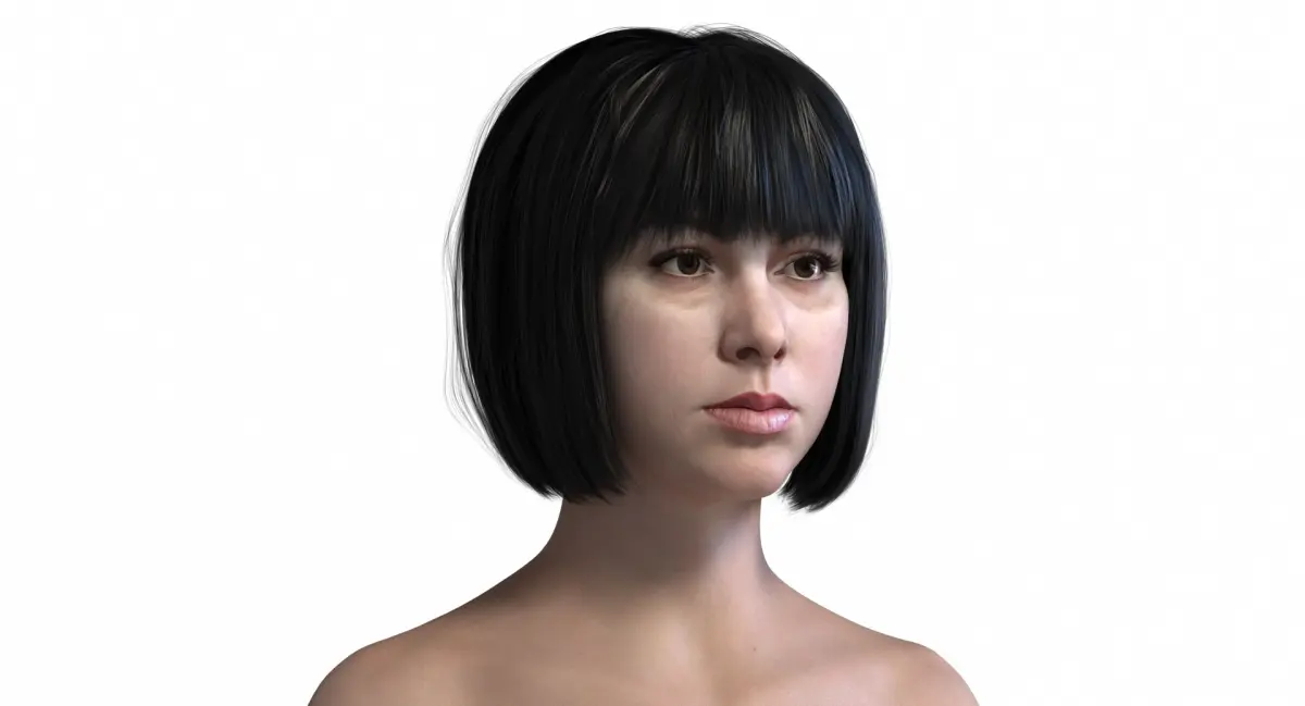 Realistic Short Straight Haircut with Bangs Black Hair 3D Model