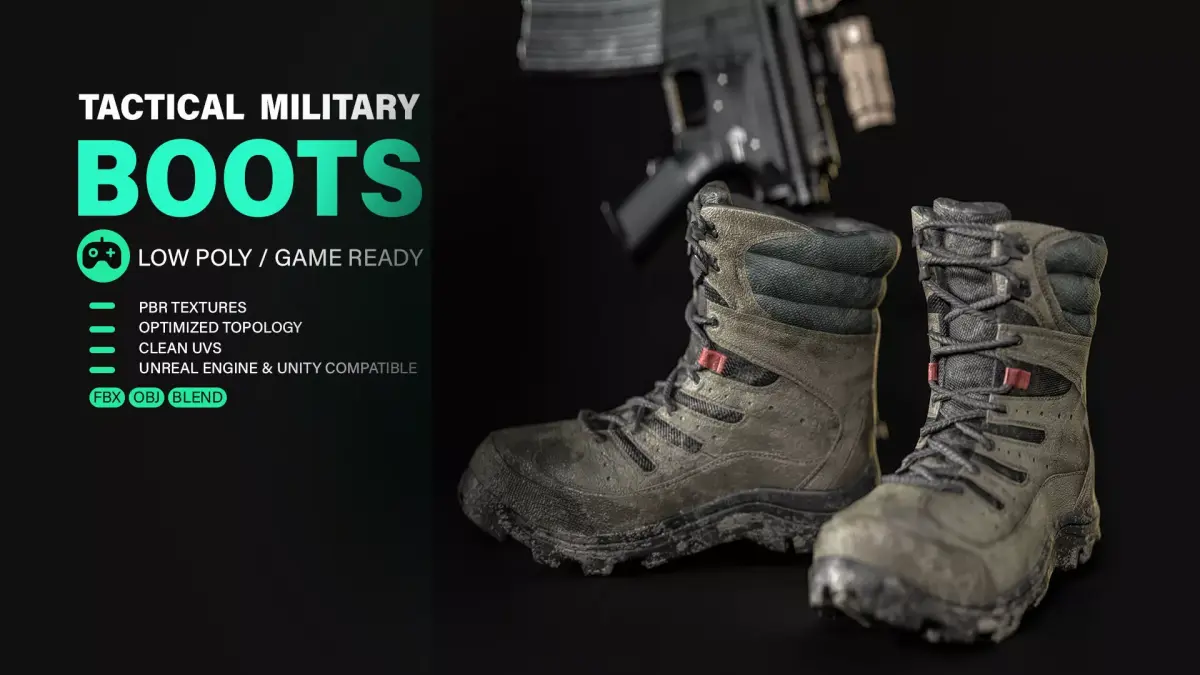 Tactical Military Boots Low Poly Game Ready PBR Low-poly 3D model