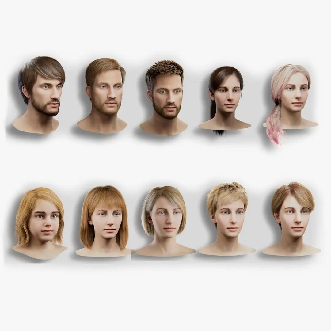 10 Hair Card Hairstyles 3D model
