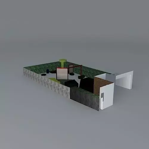 Low maintenance rear garden with angled deck and gravel  Free 3D model