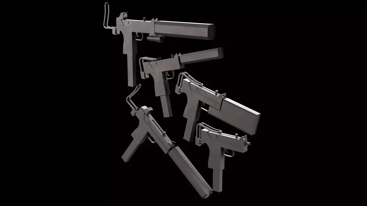Stylized Low Poly SMG Uzi -5 Variations Game Ready Low-poly 3D model