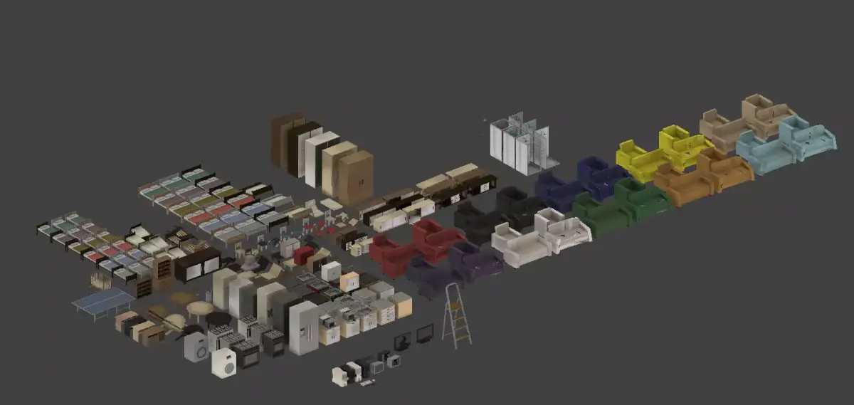 Furniture set Low Poly TopDown Low-poly 3D model
