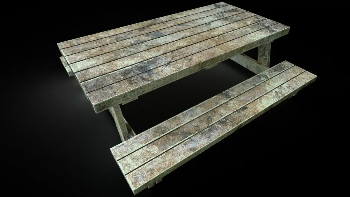 Wooden picnic Table for garden with old texture Free low-poly 3D model