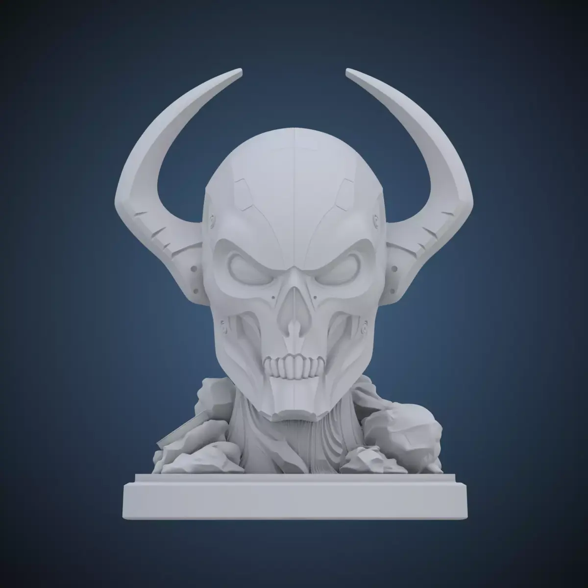 Cybernetic Horned Skull Bust  Sci-Fi Sculpture PM-225 3D print model