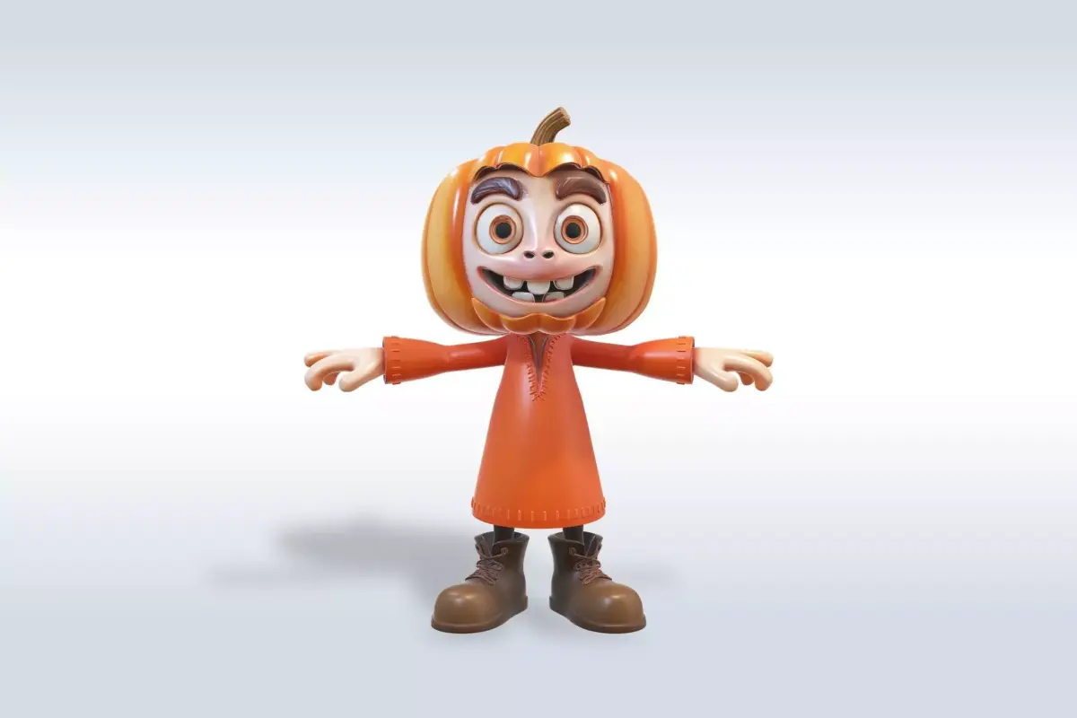 Cheerful Pumpkin Boy Halloween Character 3D model 7