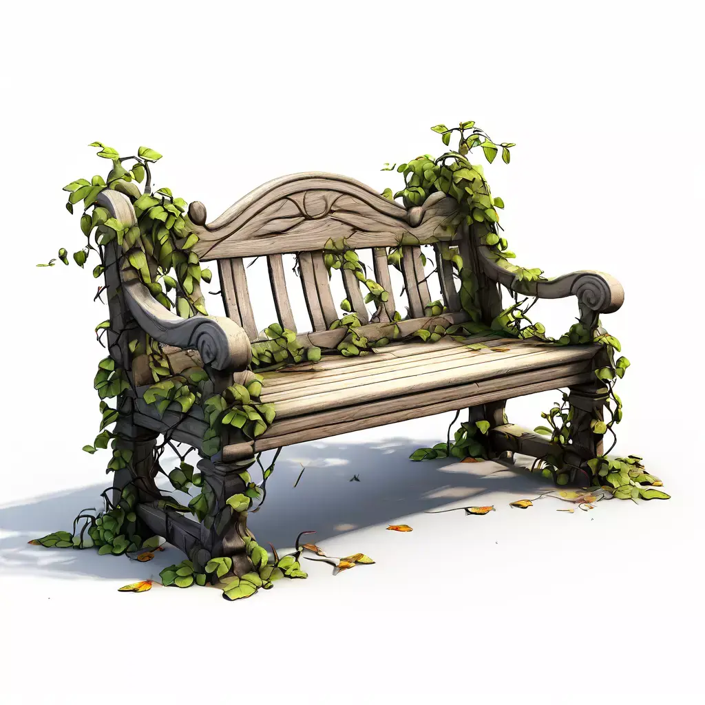 Overgrown Wooden Park Bench Low-poly 3D model
