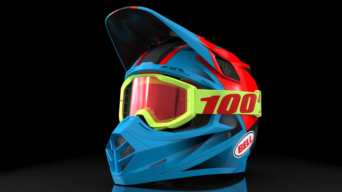 Bell Off-Road Motorcycle Helmet in Blue 3D model