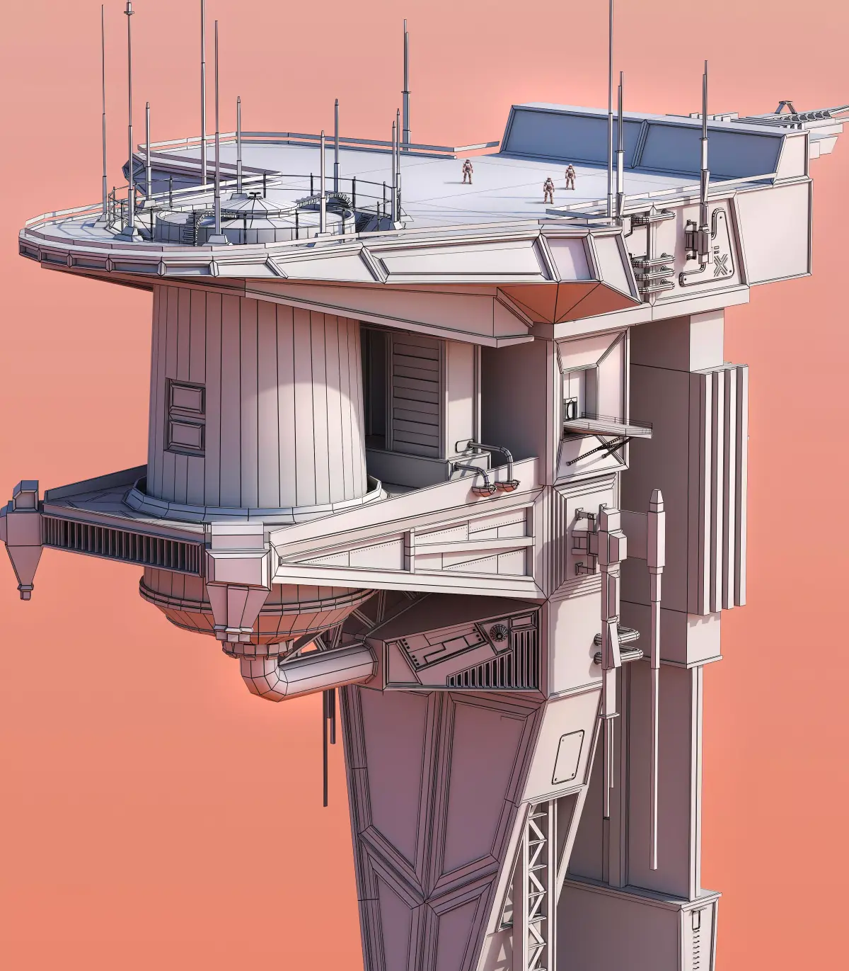 Scifi building Low-poly 3D model shop