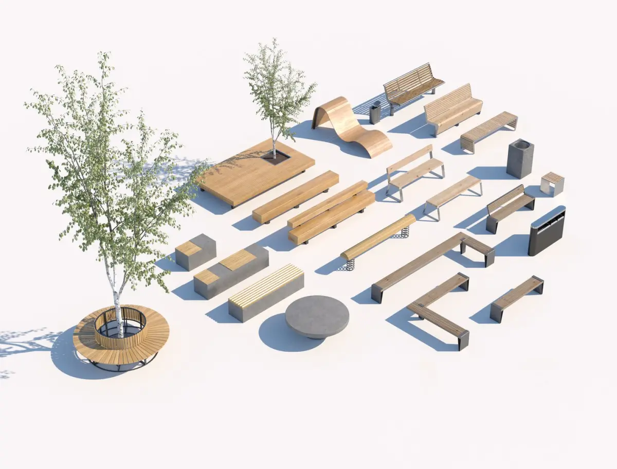 exterior street bench pack v03 3D model