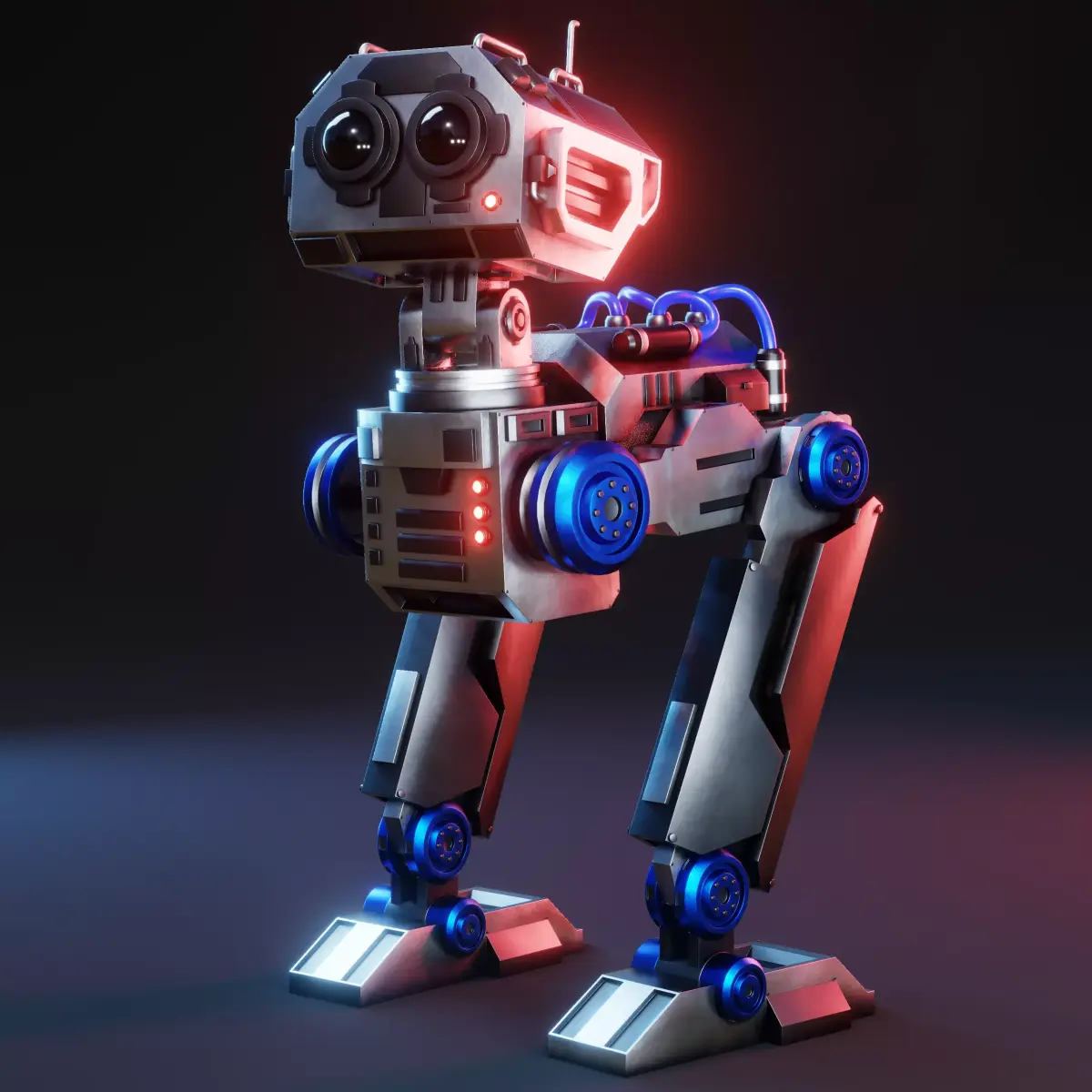 Retro-Futuristic Bipedal Robot Low-poly 3D model