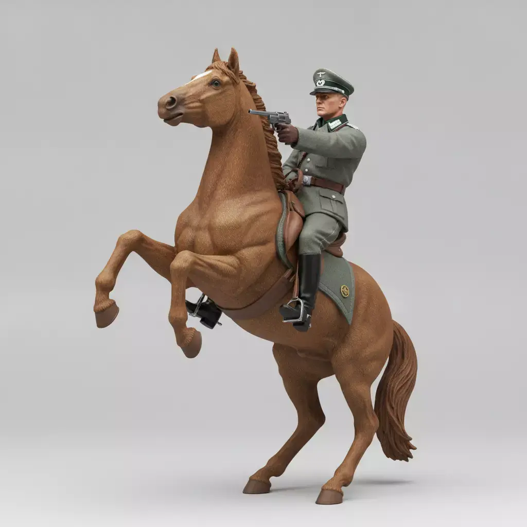 German Officer on Rearing Horse STL File 3D print model