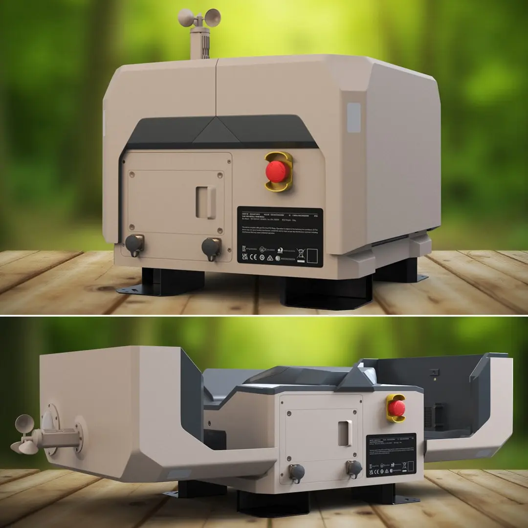 Industrial UAV Support Dock Closed Beige Rigged for Cinema 4D 3D model