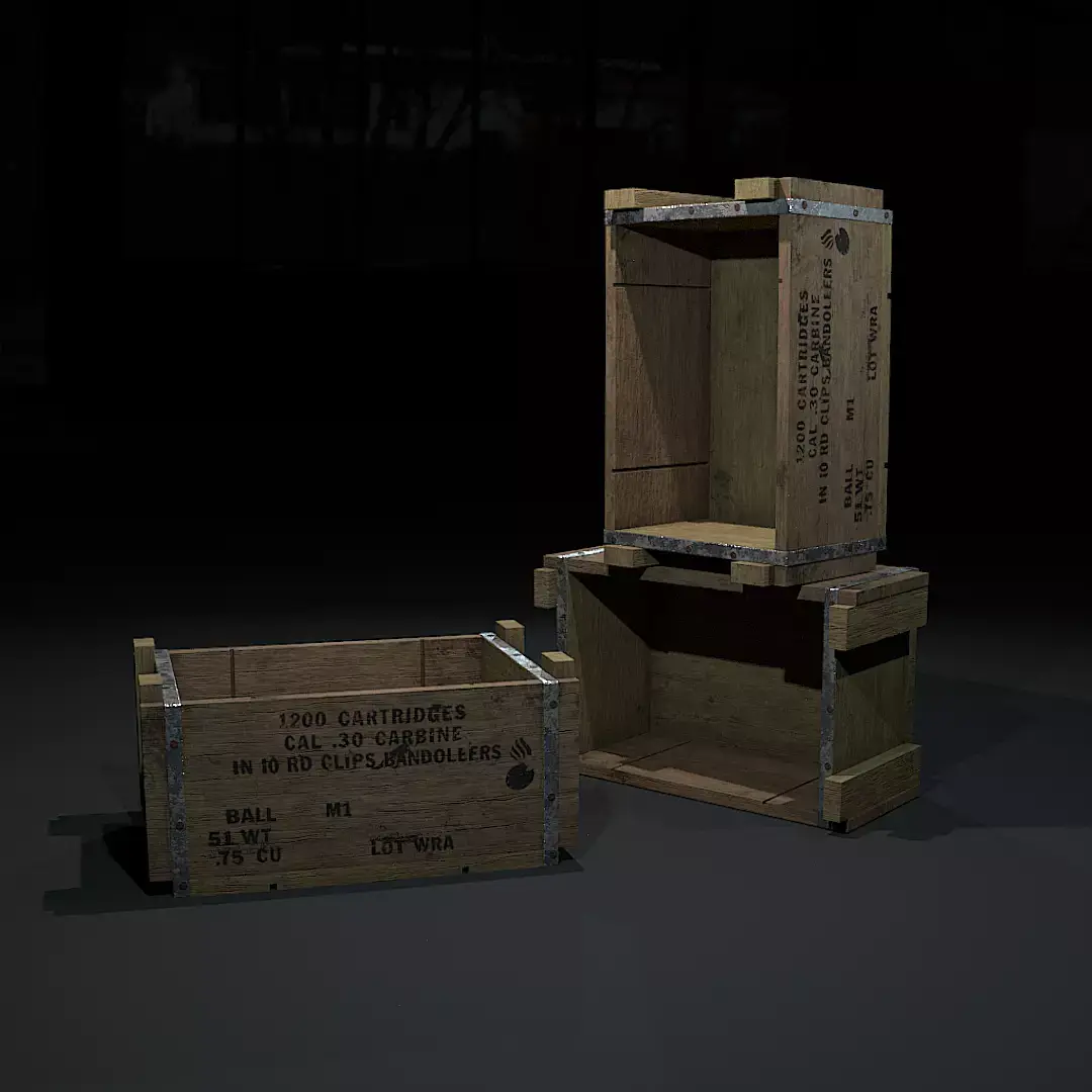 WW2-Crate two wooden boxes Low-poly 3D model