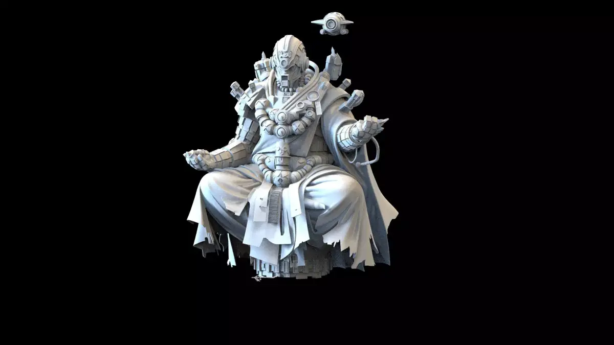 Sci-Fi Cyber Monk STL Tabletop Wargame Miniature Character 3D print model
