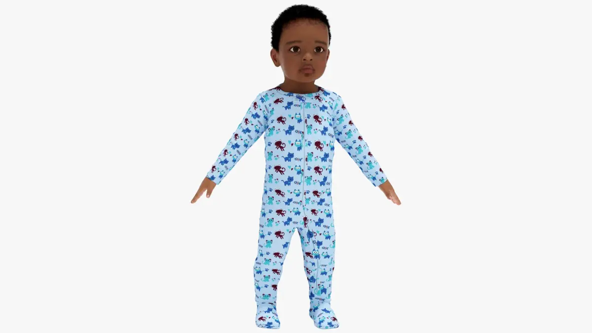 Little African Boy Light Skin in Full Bodysuit Rigged for Maya 3D model purchase