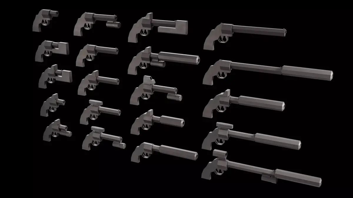 Stylized Low Poly Revolver -20 Variations Game Ready Low-poly 3D model