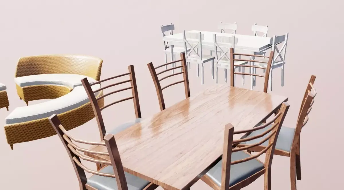 furniture set tables and chairs Low-poly 3D model