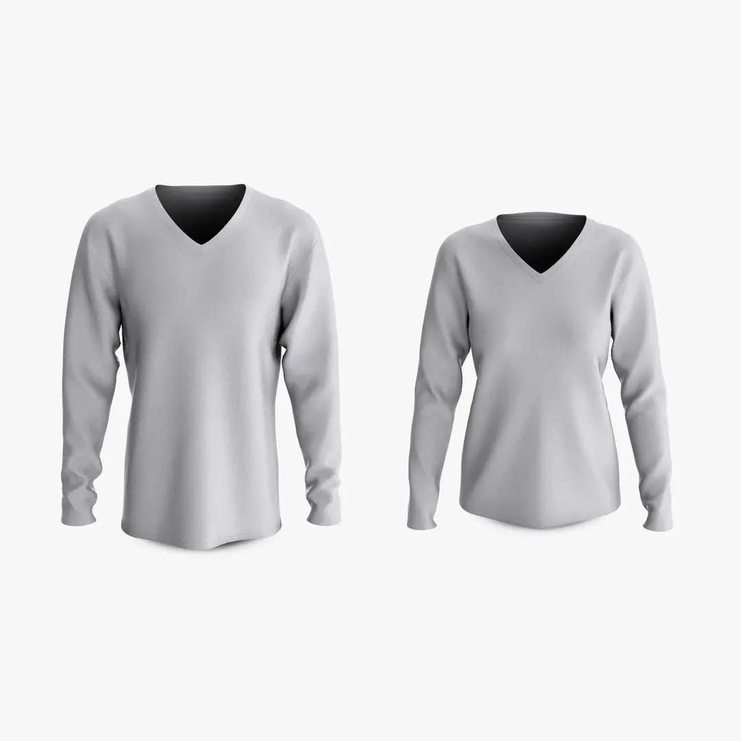 Male and Female T-Shirt Dropped Shoulder Deep V Collar Long Sleeve Collection 3D model