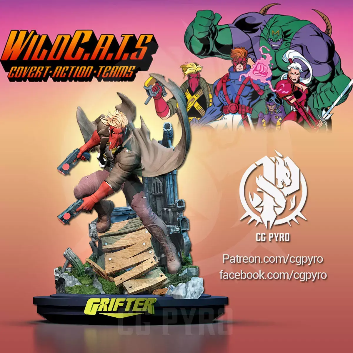 Grifter from Wild CATS by Jim Lee comics STL files 3d printing  3D print model