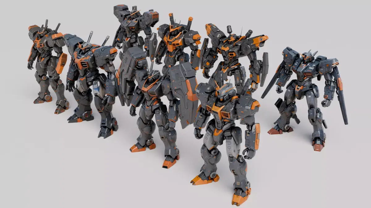 8 Sci-Fi Mecha Robot Squad Collection with PBR Textures 3D model