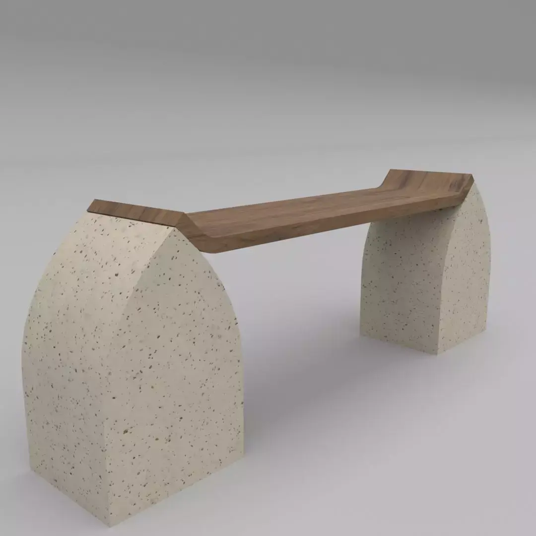 Bench made of concrete and wood Low-poly 3D model
