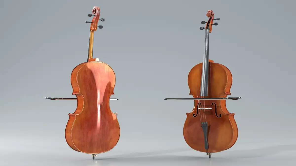 Cello Instrument with Bow 3D model