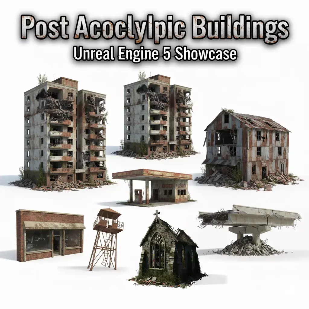 Post Apocalyptic Building Pack Low-poly 3D model