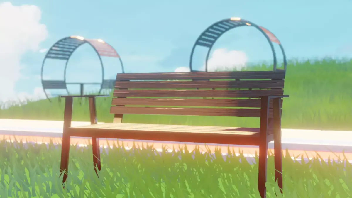 Park Bench Bank and Wooden Camellia 3D model