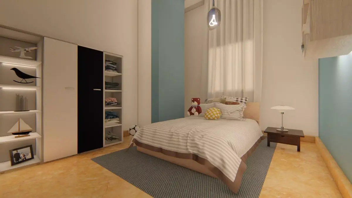 Bedroom with walls and furniture Free 3D model buy