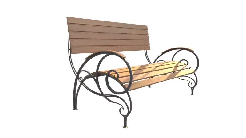 Vintage Curved Metal and Wood Garden Bench 3D model