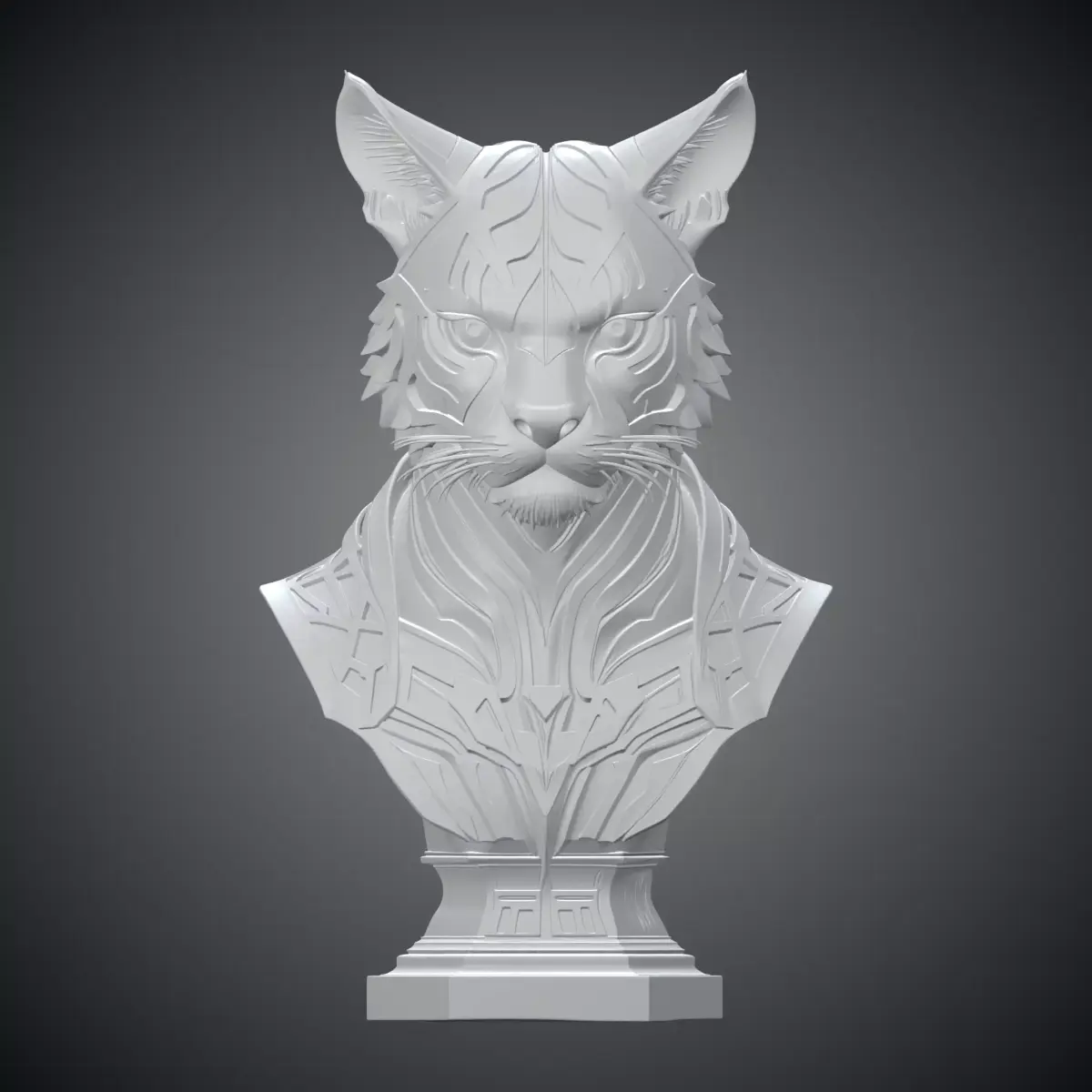 Cybernetic Tiger Warrior Bust Mecha Feline Statue PM-268 3D print model