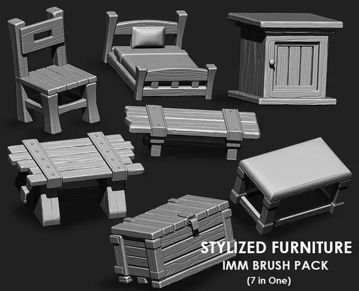 Stylized Furniture IMM Brush Pack 7 in One 3D model