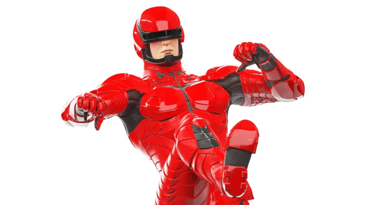 Futuristic Cyborg in Red Armor Rigged 3D model