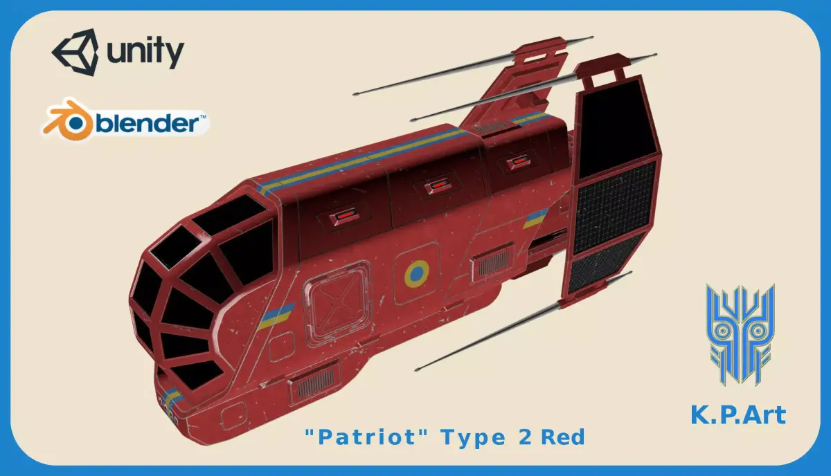 Spaceship Patriot Type 2 Red Low-poly 3D model