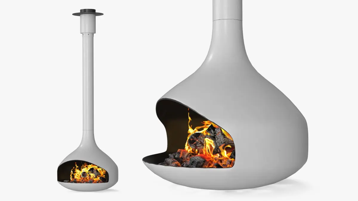 Modern Hanging Fireplace with Live Flame White 3D model