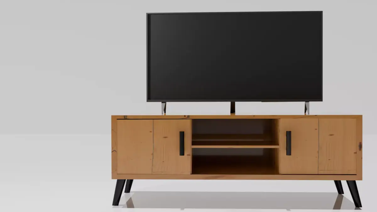 Modern Flat Screen TV on Minimalist Wooden Table or Stand Free 3D model