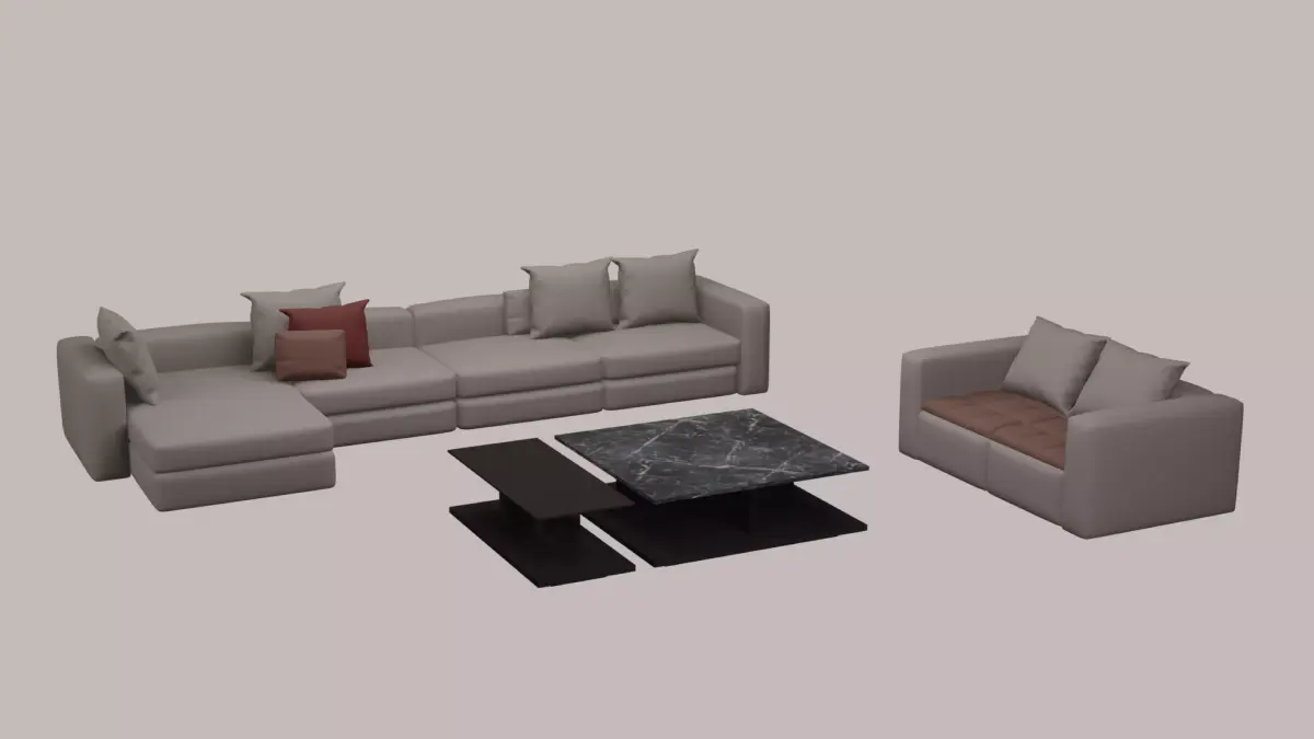 Living Room Set with  Marble Table 3D model