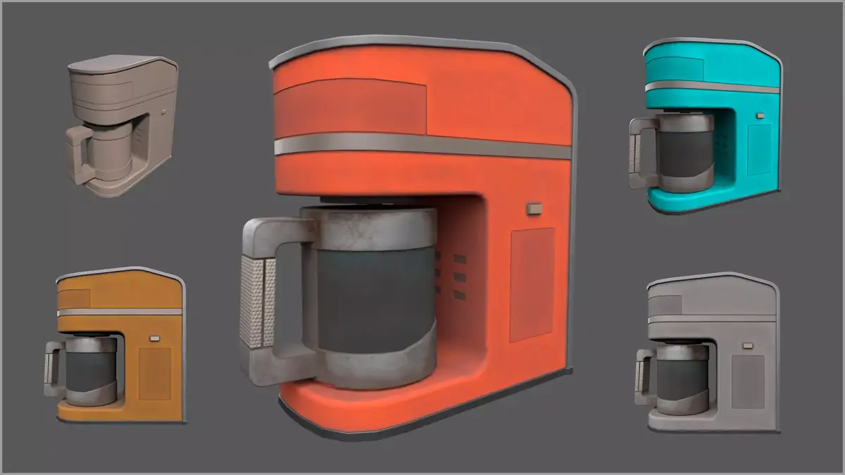 Simple Stylized Dusty Coffee Machine - 4 color schemes Low-poly 3D model
